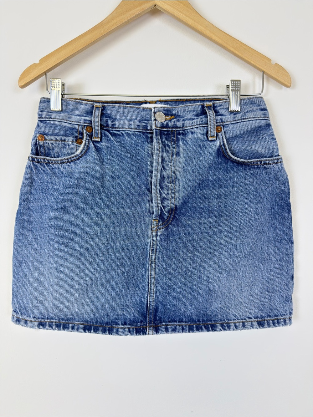 RE/DONE Originals Denim Mini Skirt Womenโs Size 27 Made in USA